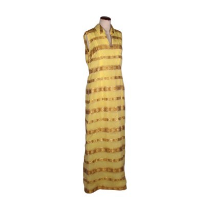 Vintage Long Yellow and Gold Dress Size 10 Italy 1970s