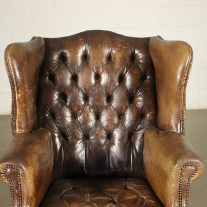 Bergere Armchair With Footrest Mahogany Leather Italy 20th Century