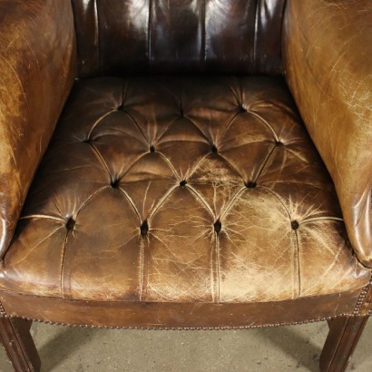 Bergere Armchair With Footrest Mahogany Leather Italy 20th Century