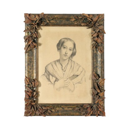 Portrait d'une Jeune Femme Crayon sur Papier XIX Siècle