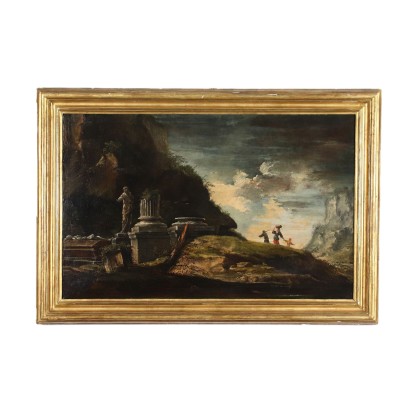 Öl auf Leinwand Landschaft mit Ruinen Frankreich XVII-XVIII Jhd