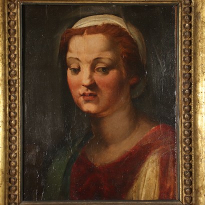 Tableau Ancien Tête Féminine Andrea del Sarto Attr. '500 Détrempe