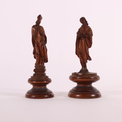 Pair of Small Sculptures Swiss Pine Italy XIX Century