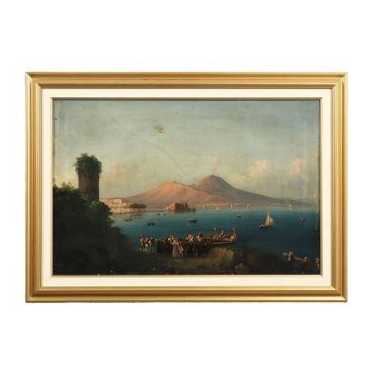 Painting View of the Gulf of Naples Oil on Canvas Italy XIX Century
