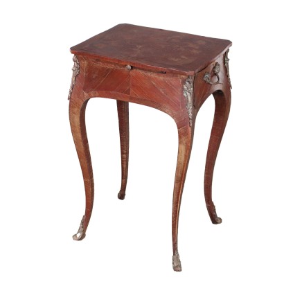 Antique Coffee Table Oak Wood Gilded Bronze XX Century