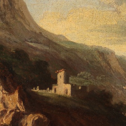 Landschaft mit Heiligenfiguren Öl auf Leinwand Italien XVII-XVIII Jh