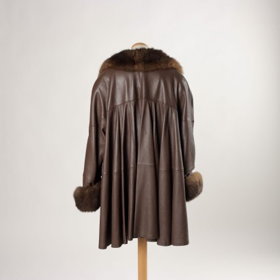 Vintage Mantel Leder Gr XL Italien 1980er
